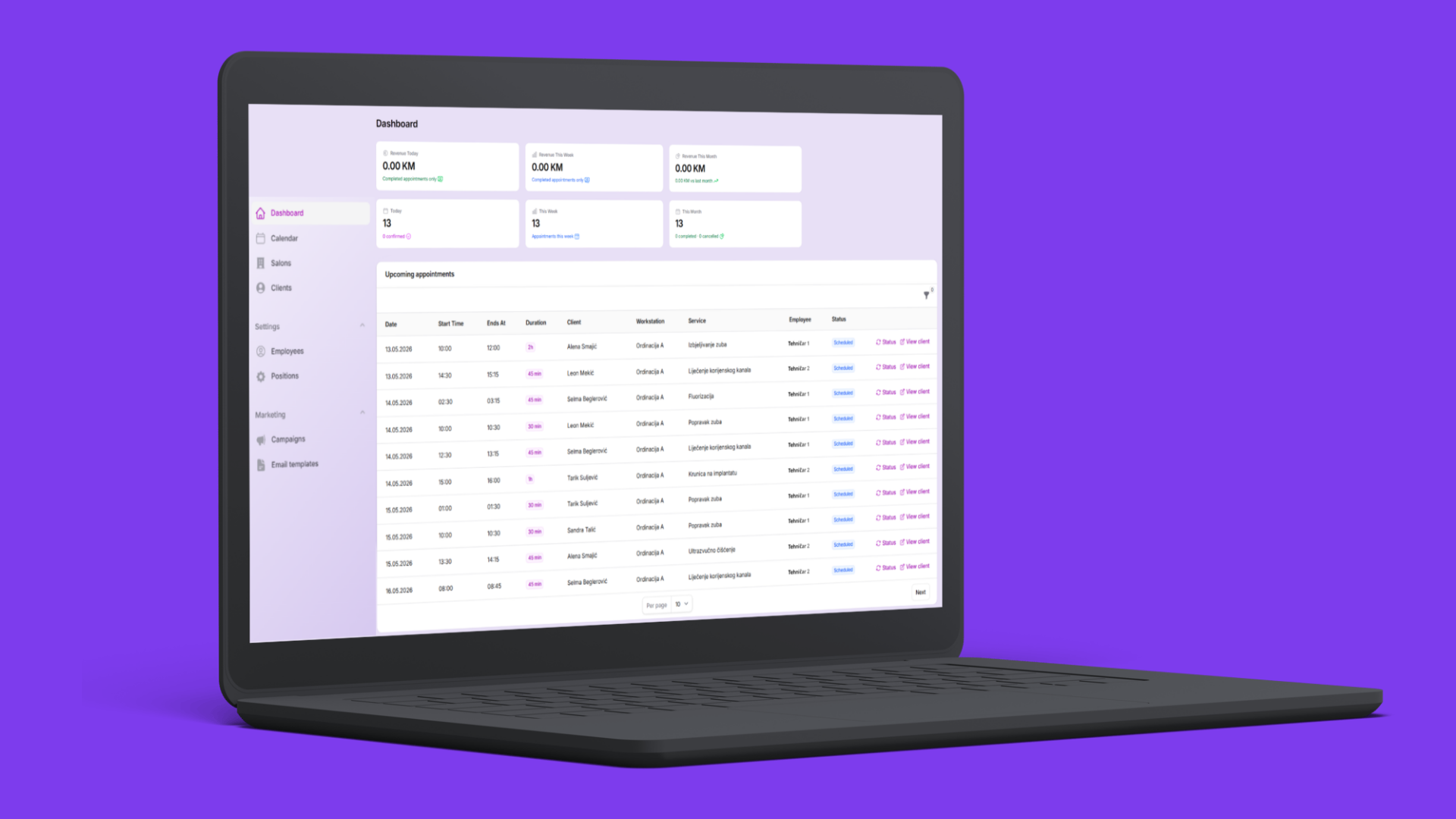 BarbaGlow dashboard